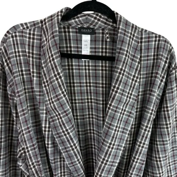 Hanro Switzerland Men's Flannel Checked Robe Cotton Cozy Comfort Size XXL - Picture 2 of 12